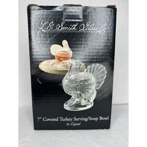L.E. Smith Glass Co Turkey Serving Soup Bowl 207/1 7in Crystal Thanksgiving NEW